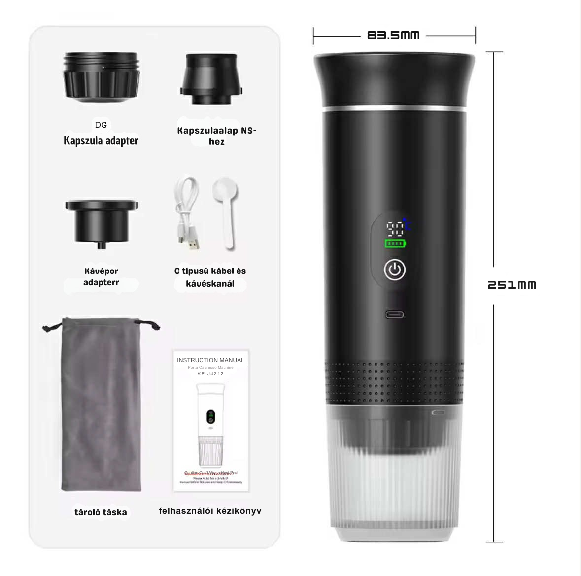 PocketCaffé – Hordozható, vezeték nélküli kávéfőző (érintőképernyős)