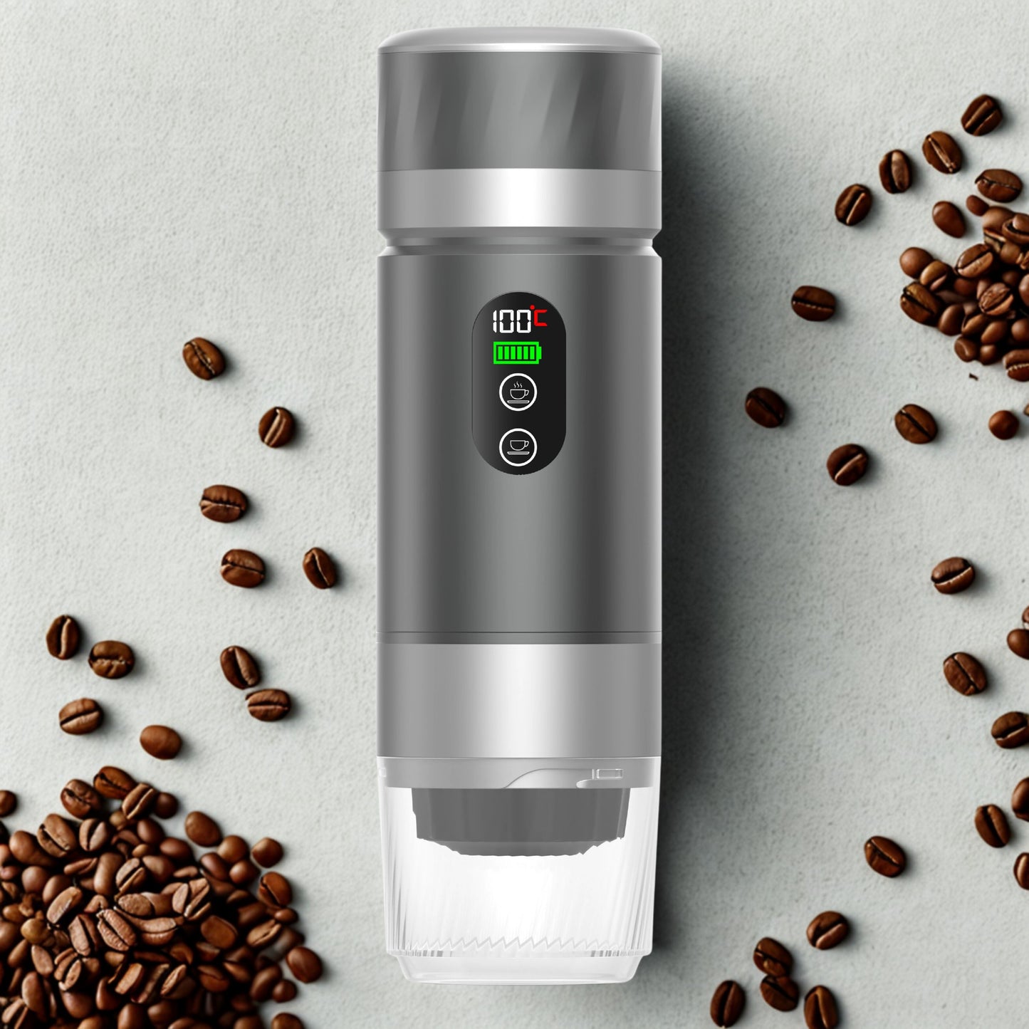 PocketCaffé – Hordozható, vezeték nélküli kávéfőző (szürke, NAGYOBB kapacitás)