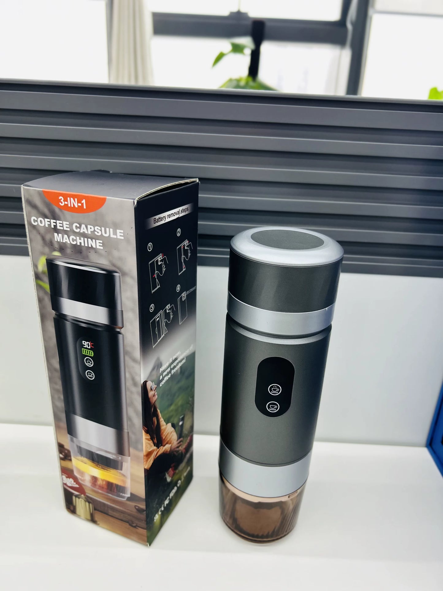 PocketCaffé – Hordozható, vezeték nélküli kávéfőző (szürke, NAGYOBB kapacitás)